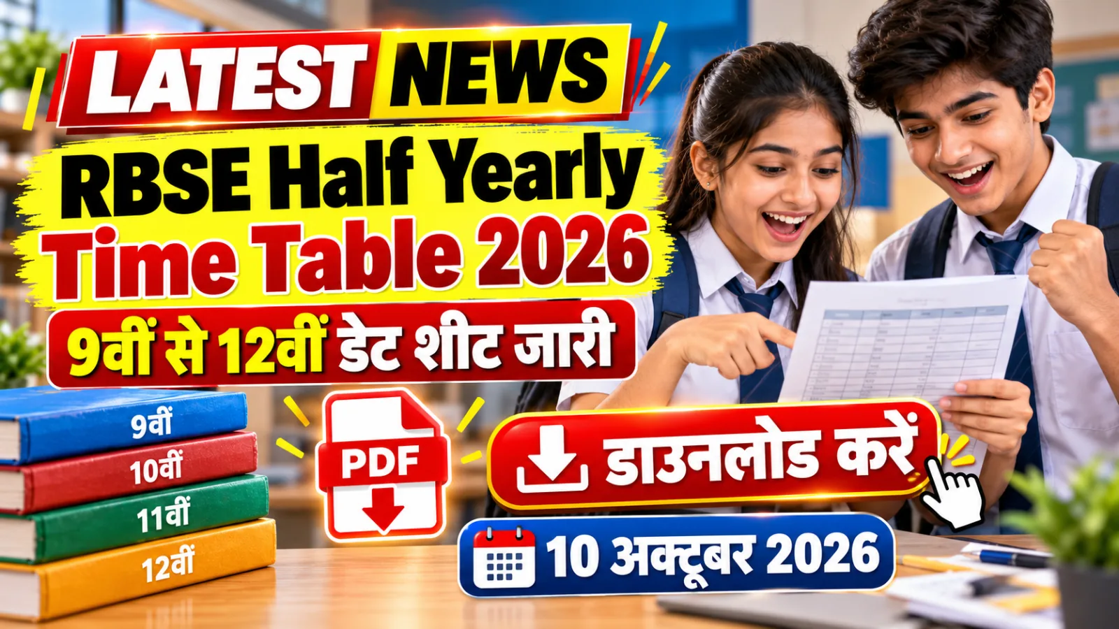 जयपुर के विद्यार्थी RBSE Half Yearly Time Table 2026 PDF और अर्द्धवार्षिक परीक्षा डेट शीट देखते हुए